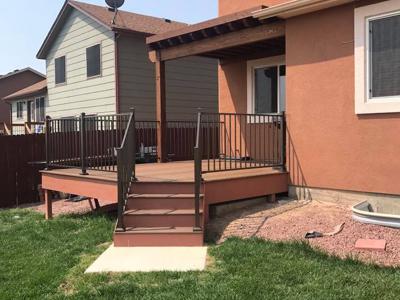 Click to view full size Steel Panel Railing from Woodland Park Deck Builder
