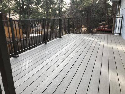Click to view full size Steel Panel Railing from Woodland Park Deck Builder